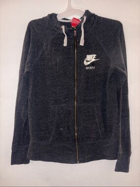 Nike Charcoal Gray Full-Zip Hoodie with White Logo
